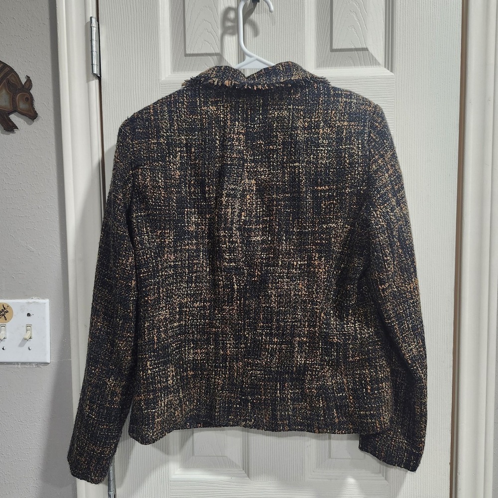 Briggs Petite Women's Blazer Size 10 Black Gold‎ Textured Jacket Lined - Picture 9 of 10